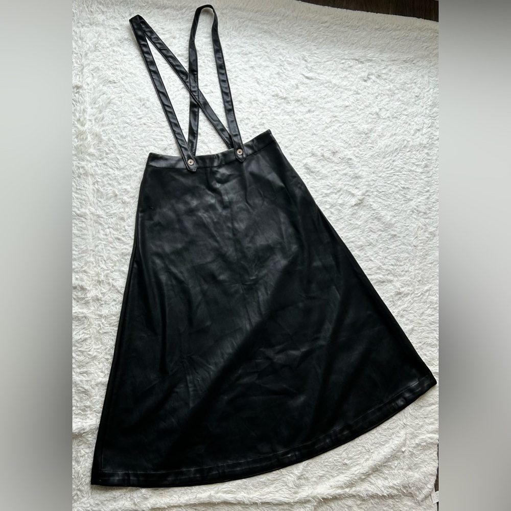 Anthropologie • Black Midi Skirt with Straps